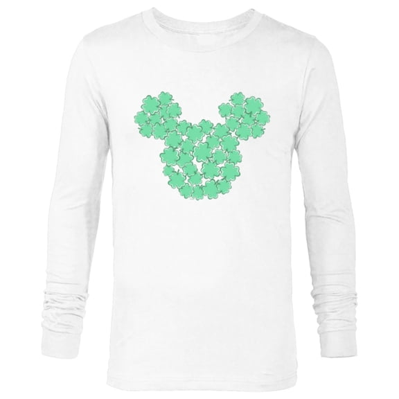 Disney Mickey Mouse Head Four-Leaf Clovers St Patrick’s Day - Long Sleeve T-Shirt for Men - Customized-White
