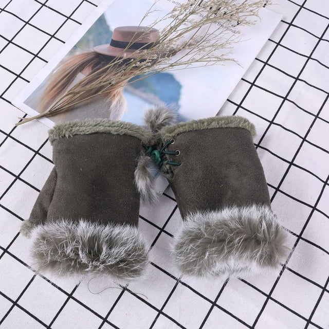 Guantes de medio dedo de piel de conejo, moda para mujer, otoño e invierno, guantes de medio dedo para estudiantes, para escribir en la computadora