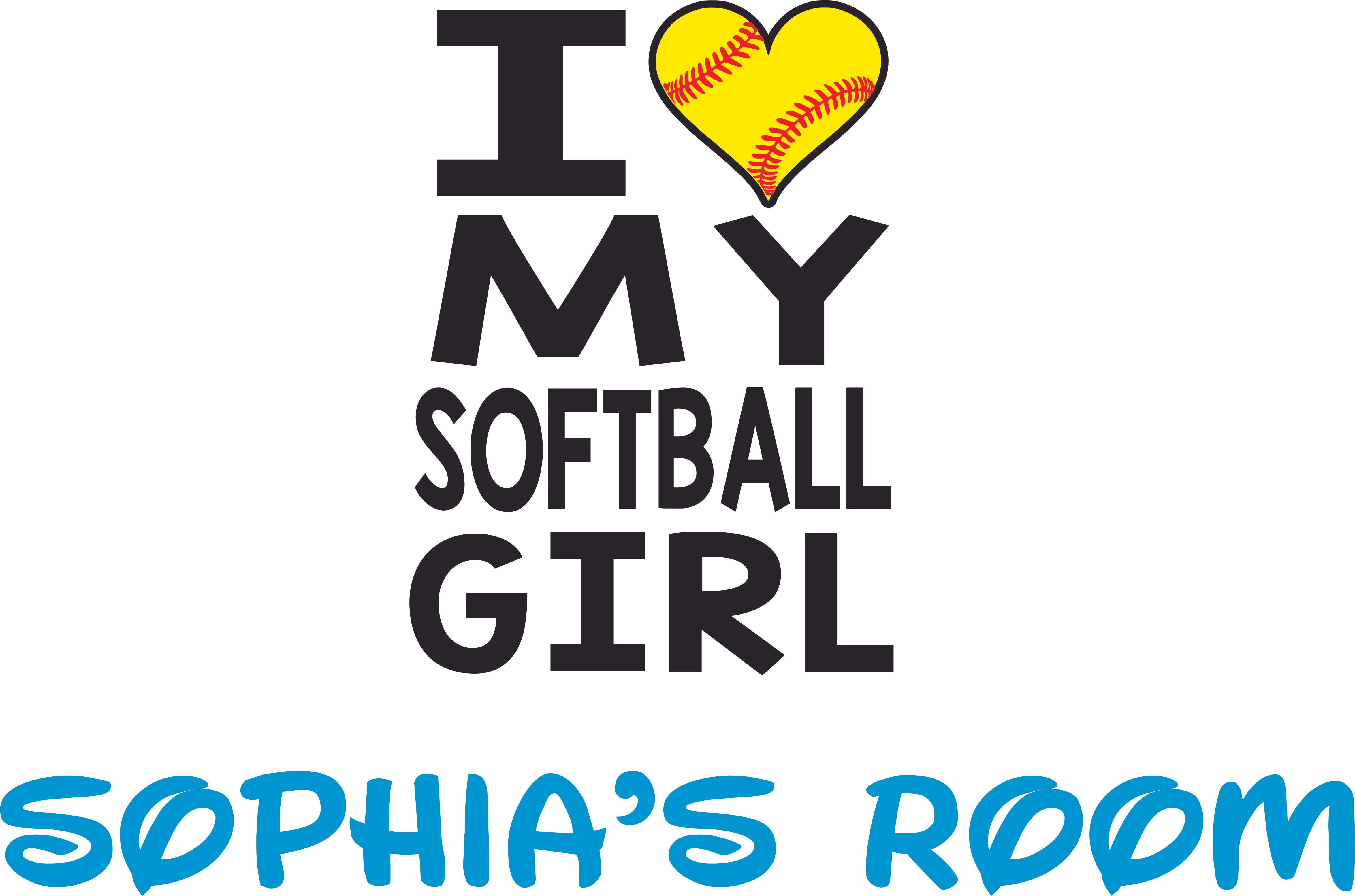 I Love My Sofball Girl Custom Name Vinyl Wall Decal for Home - Heart ...