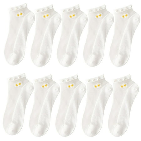 

Tangnade Fashion 10PCS Women Casual Cute Little Daisy Mesh Splice Beaded Breathable Short Socks