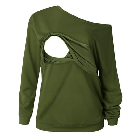 

Patpat Women Autumn and winter fashion solid color round neck long-sleeved nursing top