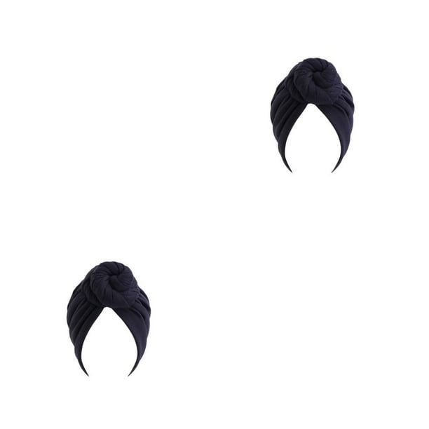 Qarigey Turbante nudo estilo étnico Hijab sombrero cubierta elegante banda ancha estiramiento cabeza envoltura moda sombreros mujeres pérdida Negro 2Conjunto
