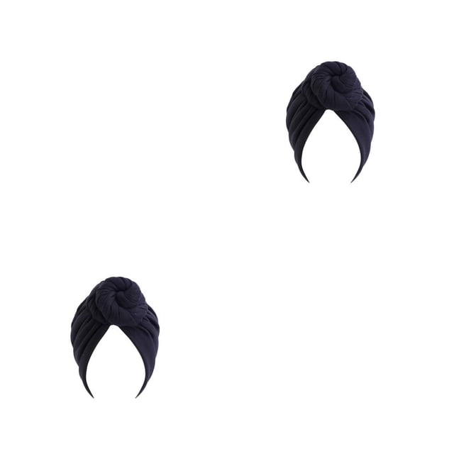 Sonducket Turbante de 2 capas con nudo, hiyab, Color sólido, ancho, elástico, para la cabeza, diademas, accesorios de estilismo Negro 2Conjunto