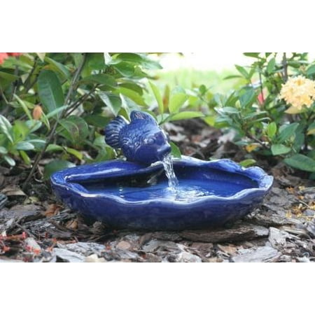 Smart Solar 21372R01 Ceramic Solar Koi Fountain Blue Glazed Finish
