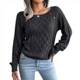 thumbnail image 2 of Suéteres Casuales de Punto con Estampado de Leopardo para Mujer, Suéteres de Larga con Cuello Redondo Negro M, 2 of 9