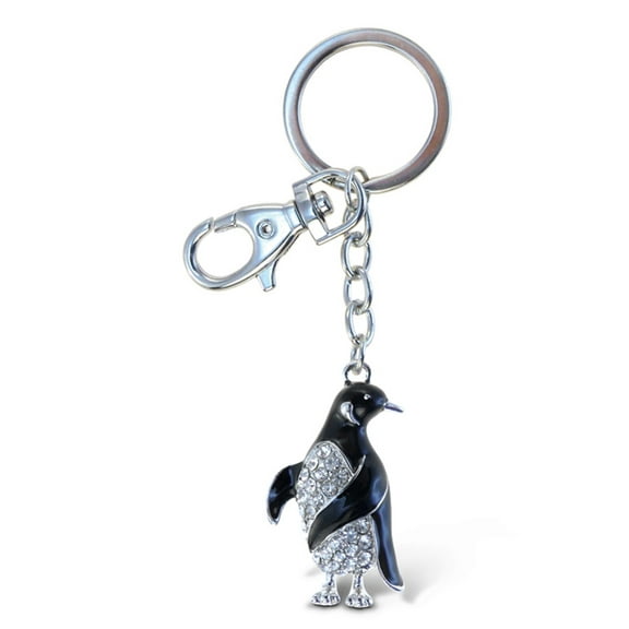 Aqua79 Penguin Keychain - Silver 3D Sparkling Charm Rhinestones Fashionable Stylish Metal Alloy Durable Key Ring Bling Crystal Jewelry Accessory With Clasp For Key chain, Bag, Purse, Backpack, Handbag