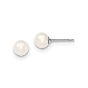 DISCOUNT JEWELERS 925 Sterling Silver Rh-plated 6-7mm White FW Cultured Round Pearl Stud Earrings; for Adults and Teens; for Women and Men