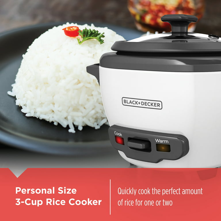 BLACK+DECKER 3-Cup Electric Rice Cooker with Keep-Warm Function, White