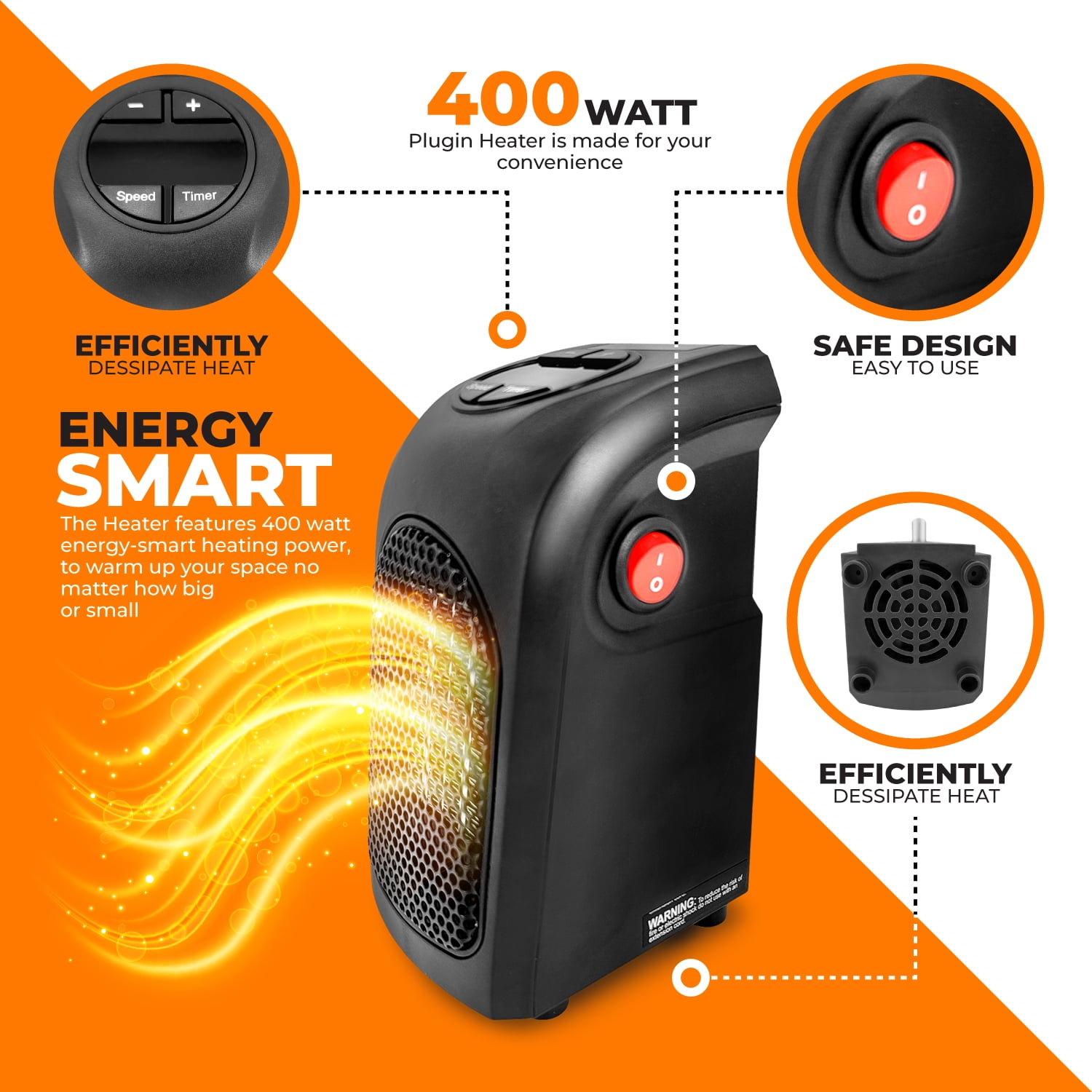 Buy MyHomesWorld Compact Plug-in Electric 400 Watts Handy Room Heater, The  Wall Outlet Space Heater, Air Warmer Blower Adjustable Timer Digital  Display for Office/Camper Online at Best Prices in India - JioMart.