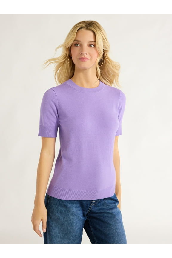 Women’s Cozy Yarn Shrunken Sweater Tee with Short Sleeves, Sizes XS-XXXL