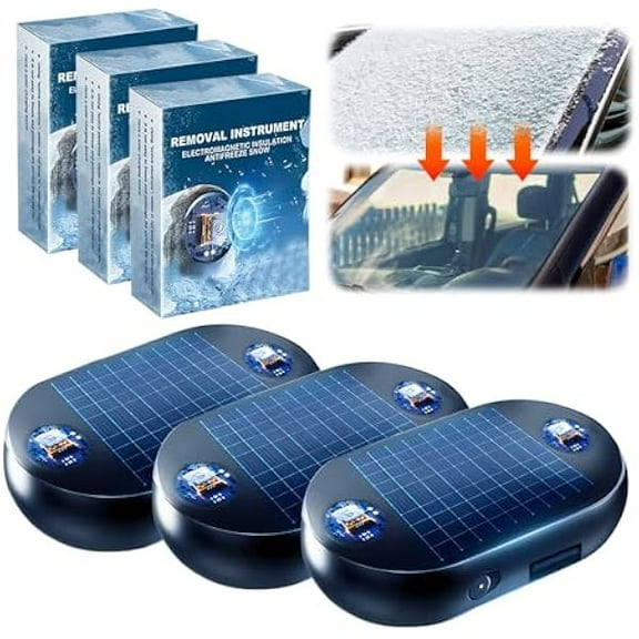 Wanghooo Anti Freeze Electromagnetic Car Snow Removal Device, 2026 New Portable Solar Powered Ice and Snow Scraper, Automotive Defroster for Windshield and Windows (3 PCS)