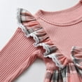 thumbnail image 3 of Baby Girl Clothes Ruffles Plaid Long Sleeve Dress with Bow Headband Fall Winter Outfit Pink 3-6 Months, 3 of 6