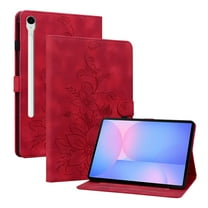 FJLBDE Case for Samsung Galaxy Tab S10 FE / S10 FE Plus 13.1 Inch 2025, Embossed Flower PU Leather Flip Wallet Folio Stand Cover, Red