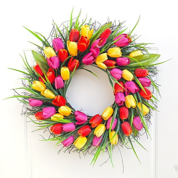 20" Tulip Wreaths for Front Door Décor,Springtime Silk Flower Wreath for Front Door in Summer/Spring