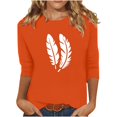 thumbnail image 2 of Heisall Women's Spring Autumn Tops 3/4 Sleeve Round Neck Casual Fashion Blouses Orange Festival Print Shirts, 2 of 4