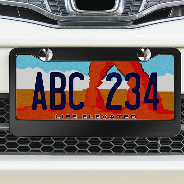 EMT License Plate Frames - Black & White Aluminum Frames, 2 Pack With Screws & Covers, For Standard US Plates