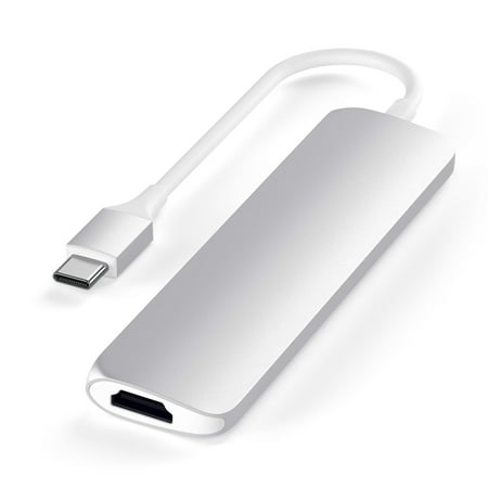 Satechi - Slim Multi-Port Adapter V2 with USB-C PD, 4K HDMI, Micro/SD Card Readers, USB 3.0 for MacBook, Windows Laptops - Space Gray