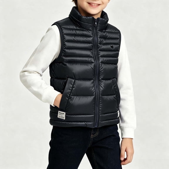 Mooqilaa Boys Puffer Vests Size 10-12, Winter Warm Stand-up Collar Sleeveless Kids Outerwear Vests with Zipper Black
