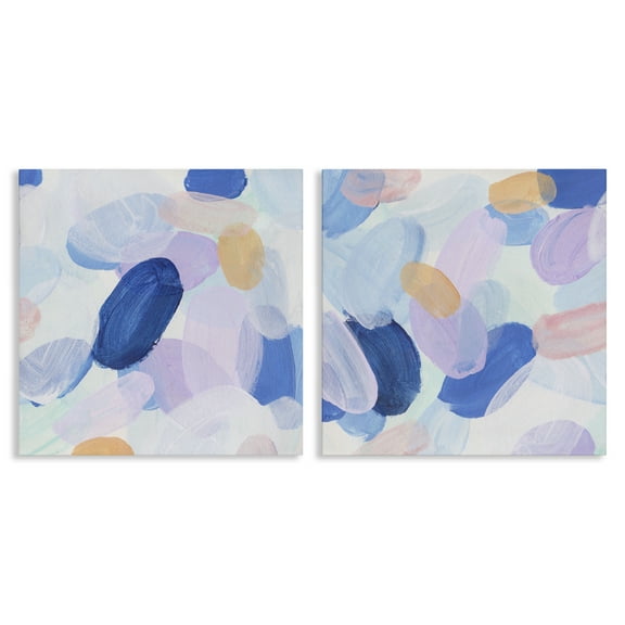 Stupell Industries Oval Lavender Blue Abstract Abstract Painting Wrapped Canvas Art Print Wall Art, 17 x 17, Set of 2