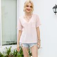 thumbnail image 2 of Camiseta de mujer Waffle Tops con bolsillo Suelto con cuello en V Camiseta de manga corta sólida Jer Abanopi Camiseta Mujer, 2 of 7