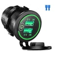 thumbnail image 2 of Kenally Enchufe de 12 V-24 V, toma de corriente, de coche de cobre, resistente al agua, 2 puertos, adaptador de corriente de montaje en enchufe Accesorios para motos Luz verde/2 puertos Kenally VI000815-06, 2 of 6
