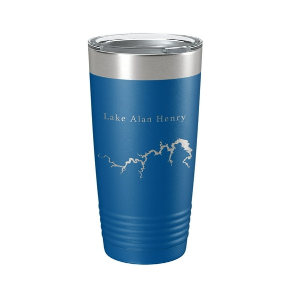 Lake Alan Henry Map Tumbler Travel Mug Insulated Laser Engraved Coffee Cup Texas 20 oz Royal Blue