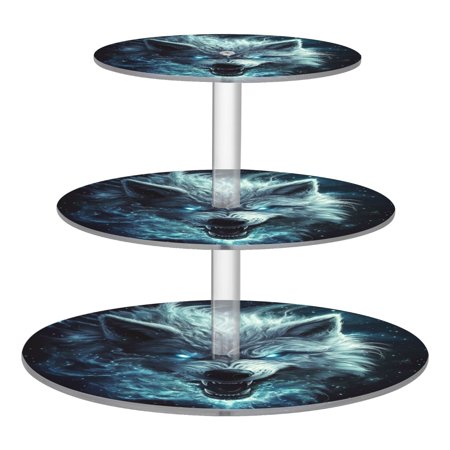 Wobogo Show Ferocity Wolf 3 Tier Acrylic Cake Stand with Clear Round Hold for Wedding Holiday Birthday Baby Shower Tea Party