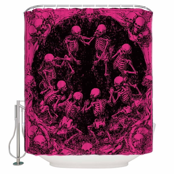 Halloween Skull Shower Curtain Set ，Waterproof Fabric Shower Curtains Horror Pink Skeleton Silhouette Shower Curtains for Bathroom,Bathroom Decor 36"x72"