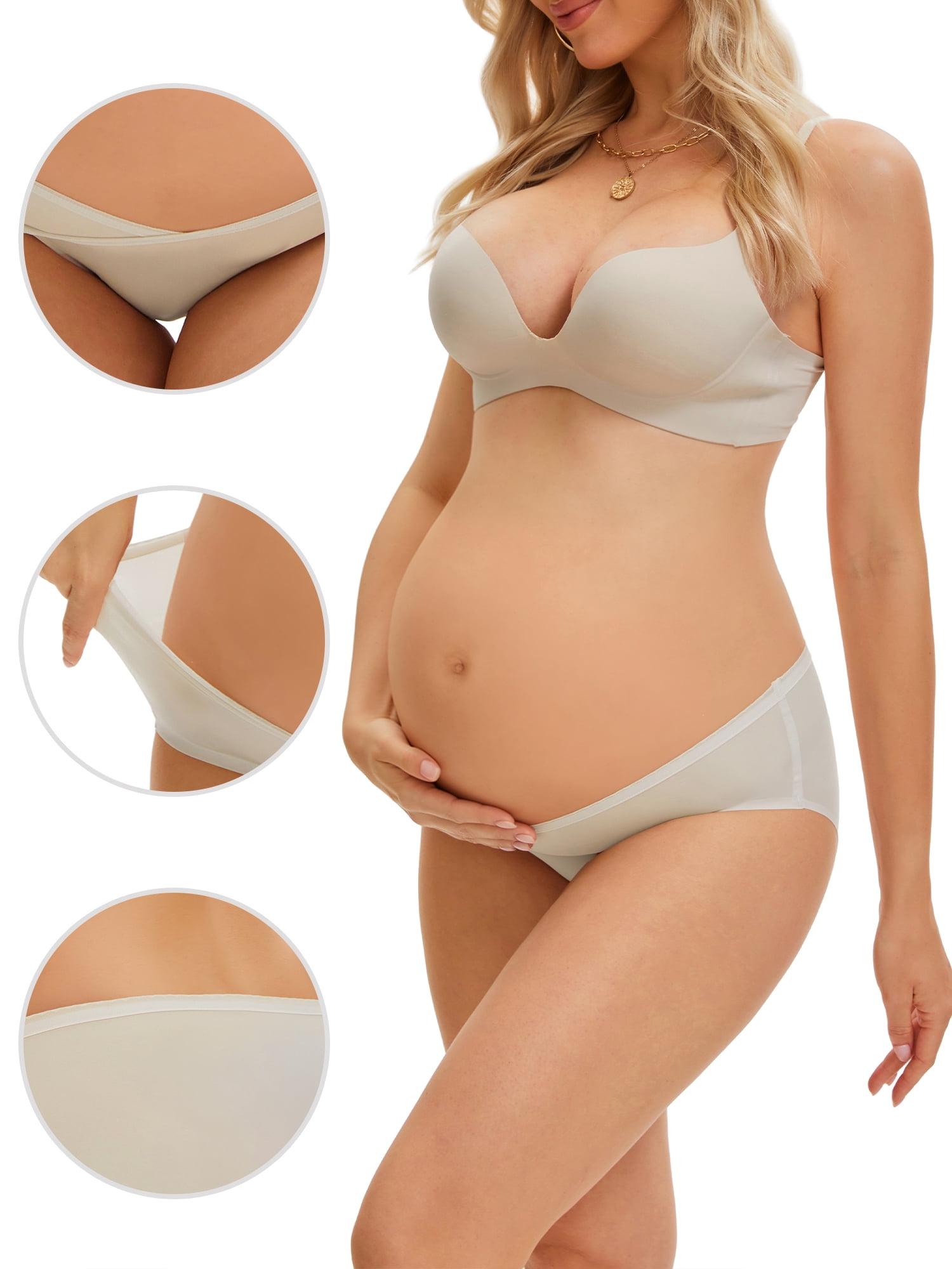 DARING DIVA Women's Maternity Underwear Ice Silk V-Shaped Belly Support Briefs XL Beige