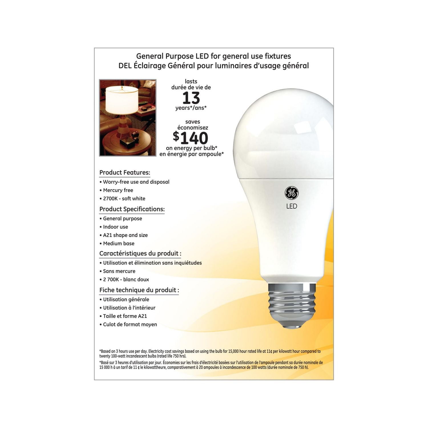 GE 15W LED A21 ESTAR SOFT WHITE 4 PACK