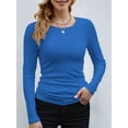 thumbnail image 3 of Womens Ribbed Long Sleeve Crewneck Casual Slim Basic Shirts Fitted Knit Tops Royal Blue L, 3 of 6