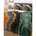thumbnail image 3 of Quilts Twin XL Size, Teal Orange Marble Soft Comforter Bedding Set for Bed, Modern Ink Painting Striped Abstract Lightweight Quilted Bedspread with Pillow Cover(2 Pieces) for All Season, 68x98 Inch, 3 of 6