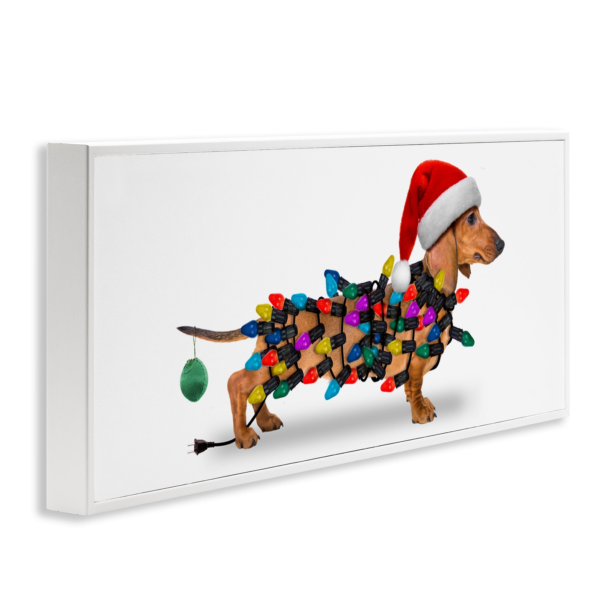 Stupell Industries Holiday Lights Dachshund Holiday Painting White Framed Art Prints Wall Art, 24 x 10