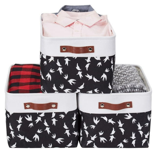 DECOMOMO 3-Packs Large Patterned Design Foldable Storage Bin W/Handles| Great For Organizing Shelf Nursery Home Closet & Office