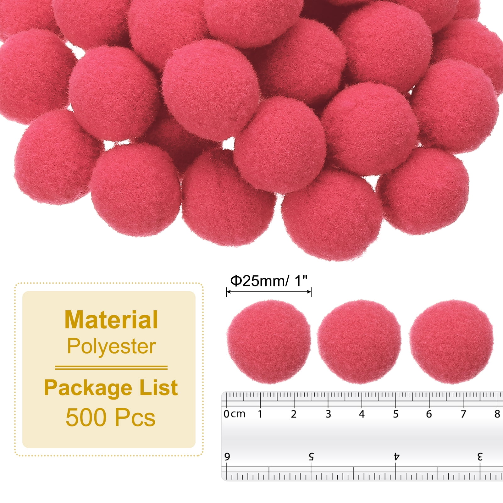 1inch Pom Poms for Crafts, 500pcs Pompoms for Crafts Puff Balls Bulk Fuzzy Balls for Hats Christmas Art DIY, Light Red