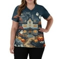 thumbnail image 5 of HAJWOH Womens Halloween Scrub Tops Short Sleeve Working Uniform Funny Pumpkin Bat Ghost Spider Witch Print Medical Scrub Fashion Vneck Scurbs Dark Gray XXL, 5 of 5