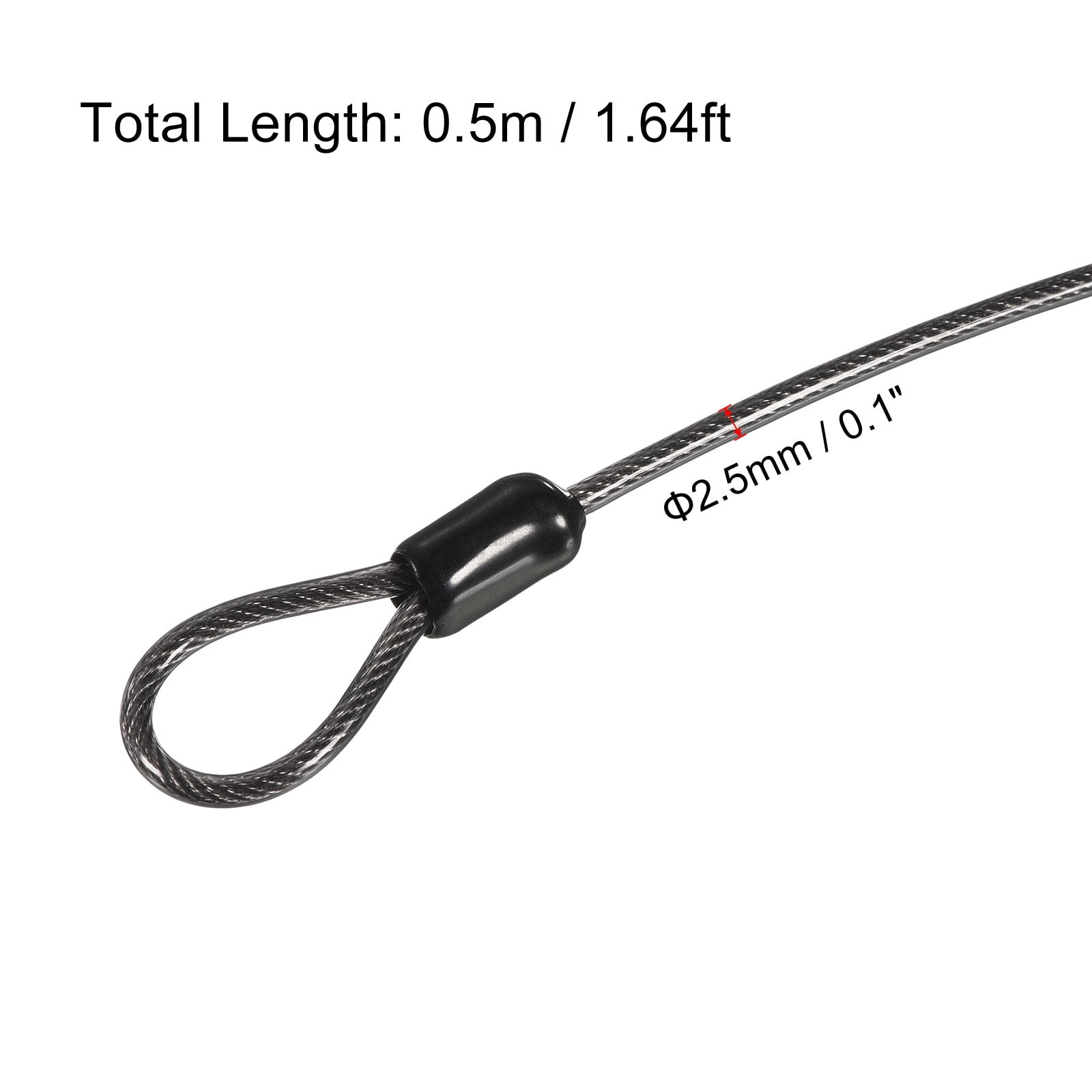 Unique Bargains Coated Security Steel Cable Lock Wire Rope Double Loop Black 2.5mmx0.5m