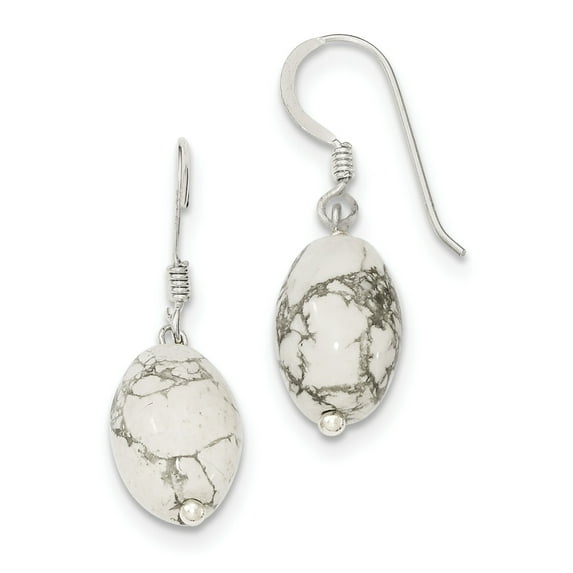 Sterling Silver White Howlite Earrings (28 X 10) Made In Thailand qe6334