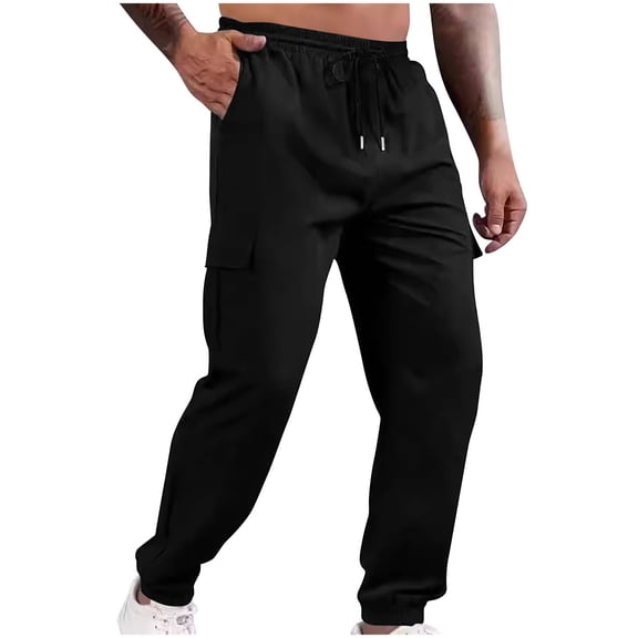 SwiftWear Black Workout Pants for Men Drawstring Elastic Waist Sweatpants Pockets Casual Pants Trousers S