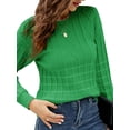 thumbnail image 3 of Xuanfei Women Solid Color Quilted Plaid Crew Neck Rib-knit Cuff Long Sleeve Sweater, 3 of 7
