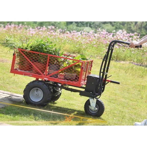 Electric Utility Cart 48V 500W Heavy-Duty 500lbs Load Capacity 1000lbs Tow for Garden & Construction Material Hauling