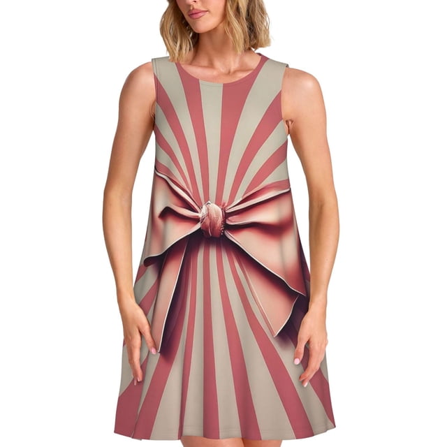 Balery Retro Bow Vestidos de verano para mujer con estampado: vestido holgado sin mangas, vestido playero informal y cómodo para días calurosos.