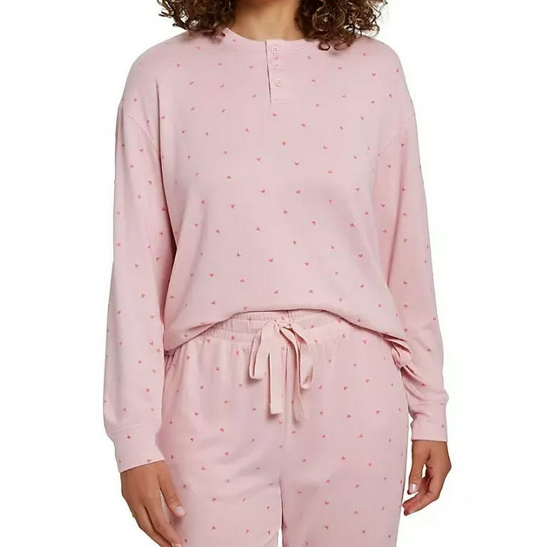 Loft Women s Soft Knit Long Sleeve Top Pant Henley Sleep Set Heart S Walmart