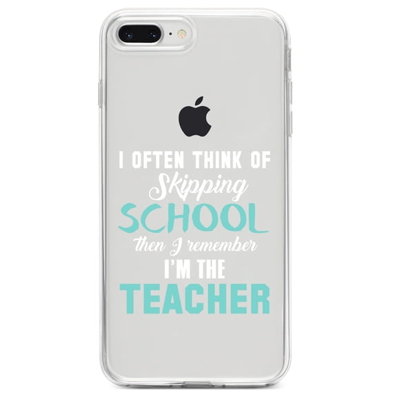 DistinctInk Clear Shockproof Hybrid Case for iPhone 7 PLUS / 8 PLUS (5.5" Screen) TPU Bumper Acrylic Back Tempered Glass Screen Protector - Think of Skipping School Remember I'm Teacher
