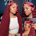 thumbnail image 5 of Deep Wave Human Hair Hd Transparent Lace Front Wig 13x4 Curly 99j Burgundy Colored, 5 of 6