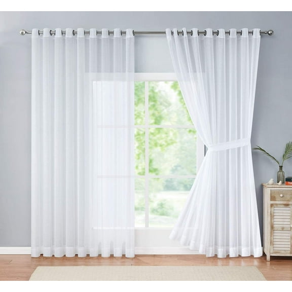 Warm Home Designs Pair of 2 Extra Large 108" (Width) X 108" (Length) Wall to Wall Sheer White Room Divider Curtains with 2 Matching Tie-Backs. Total Width is 216 Inches (18 feet). K White 108x108