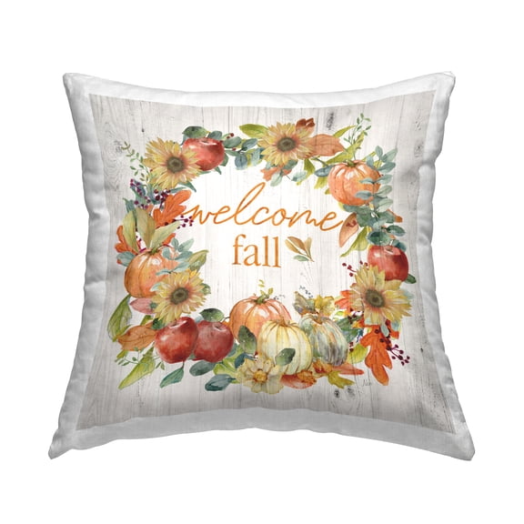 Stupell Industries Welcome Fall Pumpkin Wreath Decorative Printed Throw Pillow, 18 x 18