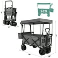 thumbnail image 4 of LAZY BUDDY Collapsible Wagon Cart with Removable Canopy, Foldable Outdoor Utility Carts with All Terrain Wheels & Storage Basket for Beach Garden Camping Grocery Shopping, 4 of 7