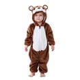thumbnail image 2 of Kids Bear Costume Jumpsuit, Flannel Hooded One Piece with Round Ears and Belly for Dress Up and Family Photos | TruHer,Brown 19-24 Months, 2 of 8