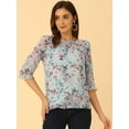 thumbnail image 2 of BluElegante Casual De GaCon Estampado Floral De Man3/4 Con Volantes PaMujer Gris Azul-3 S, 2 of 5